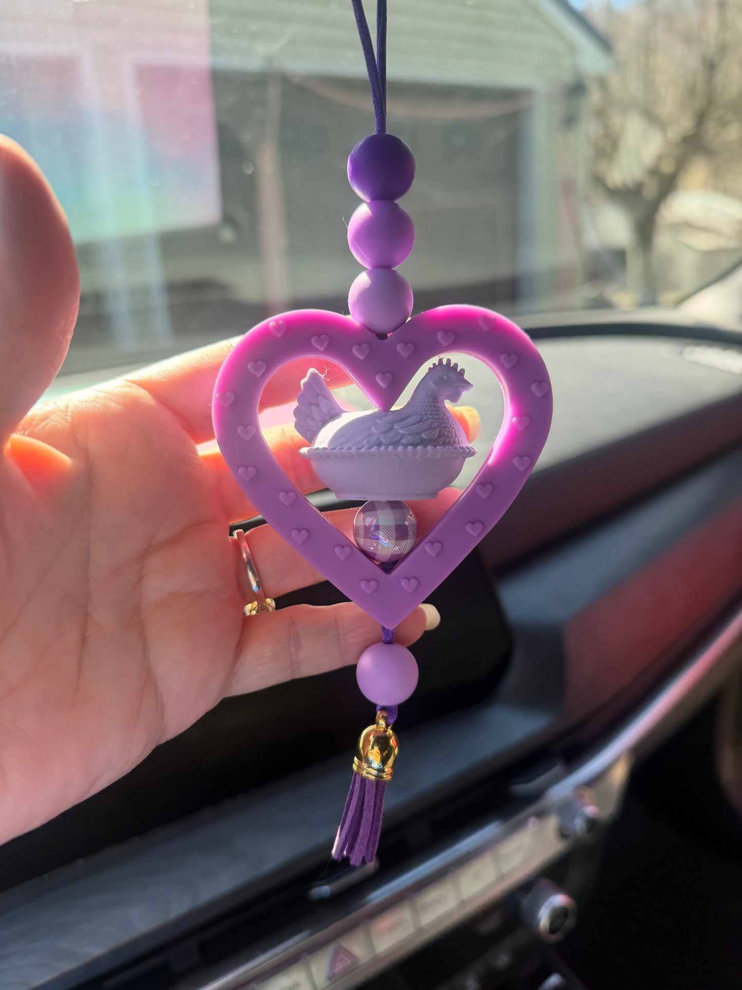 Indiana Inspired Hen on Nest Car Mirror Hanger