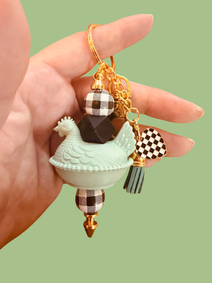 Indiana Inspired Hen on Nest Keychain/Bag Charm