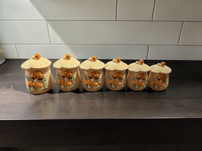 Set of 6 Merry Mushroom Inspired Miniature Canisters