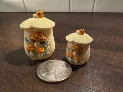 Set of 6 Merry Mushroom Inspired Miniature Canisters