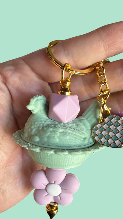 Mosser Inspired Hen on Nest Keychain/Bag Charm